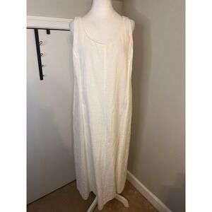 Eileen Fisher White Tank Linen Dress With Decorating At Bottom Large
